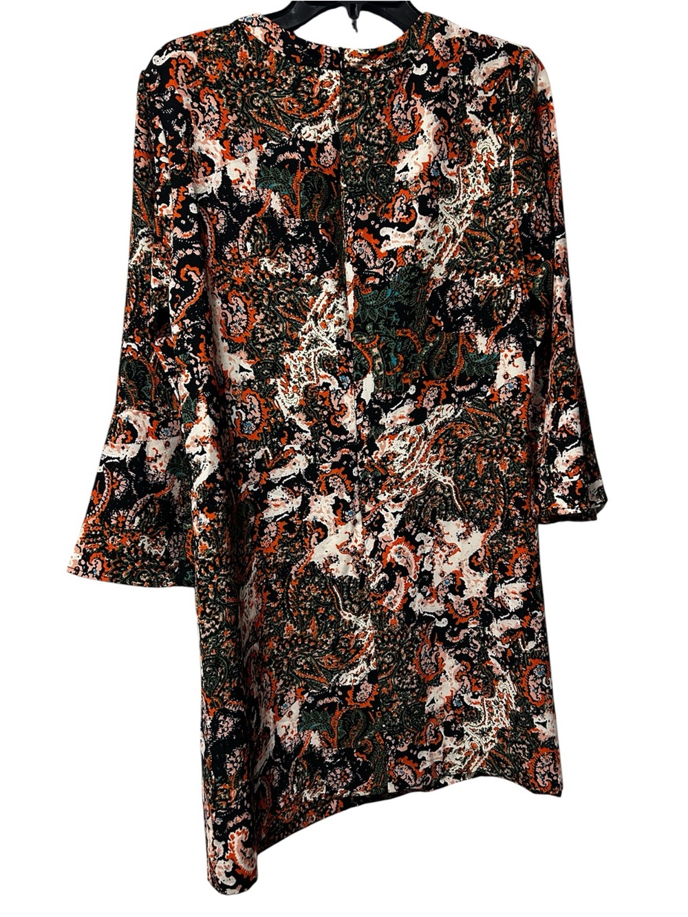 Wayf Paisley Long Sleeve Bell-Sleeve Dress in Black, Orange and White - Picture 3 of 4